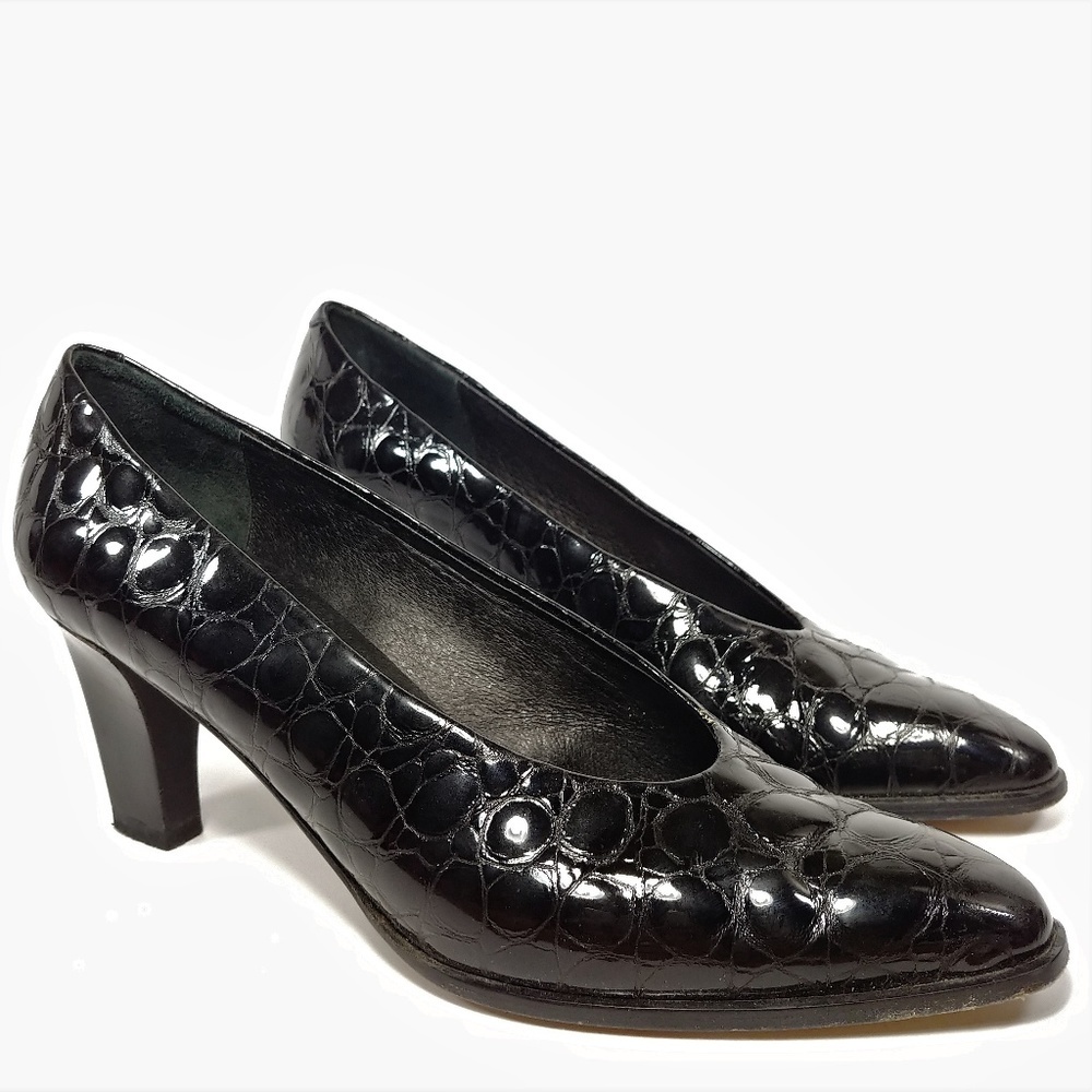 *SALE* Medici Florence Croc Print Black Patent Pump 8AA